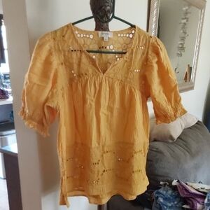 Umgee Mustard Eyelet Blouse